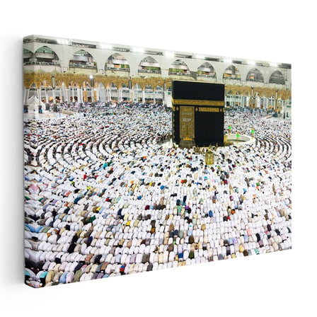 Yatay Kanvas Tablo Kabe Tavaf Dairesel İnsan Seli Dini İslami Tablo Ev Ofis Duvar Dekoru