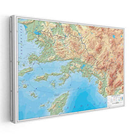 Muğla - Fiziki Haritası Kanvas Tablo