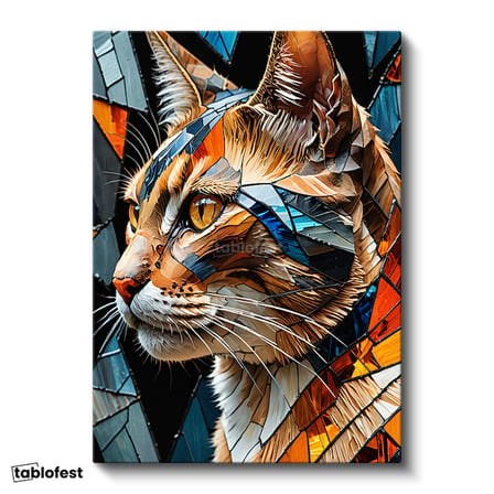 Dikey Kanvas Tablo Mozaik Kedi Hayvan Tablosu Ev Ofis Duvar Dekoru