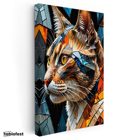 Dikey Kanvas Tablo Mozaik Kedi Hayvan Tablosu Ev Ofis Duvar Dekoru