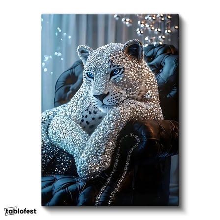 Dikey Kanvas Tablo Kristal Doku Görünümlü Leopar Tablosu Ev Ofis Duvar Dekoru