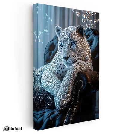 Dikey Kanvas Tablo Kristal Doku Görünümlü Leopar Tablosu Ev Ofis Duvar Dekoru