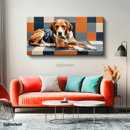 Yatay Panoramik Kanvas Tablo Mozaik Köpek Hayvan Tablosu Ev Ofis Duvar Dekoru