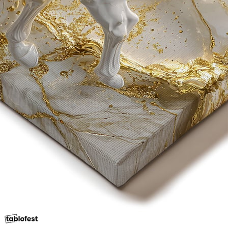 Yatay Kanvas Tablo Altın Detaylı Mermer Görünümlü At Tablosu Ev Ofis Duvar Dekoru