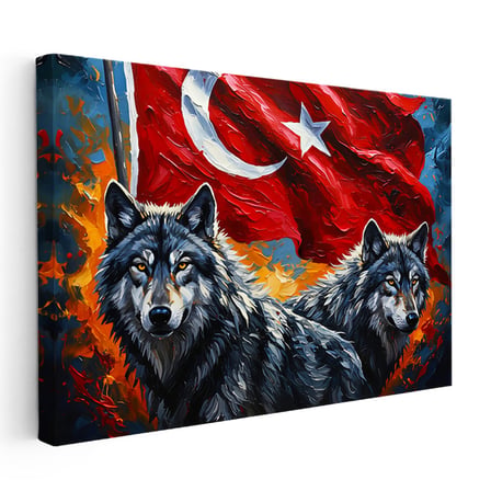 Yatay Kanvas Tablo Ay Yıldız Kurt Tablosu Ev Ofis Duvar Dekoru