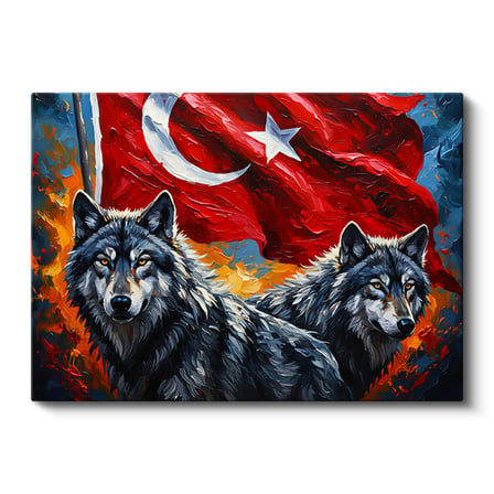 Yatay Kanvas Tablo Ay Yıldız Kurt Tablosu Ev Ofis Duvar Dekoru
