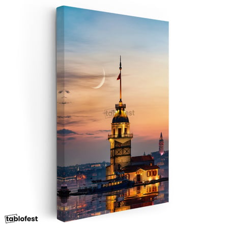 Dikey Kanvas Tablo Üsküdar Kız Kulesi Boğaz Manzarası Şehir Mimari Tablo Ev Ofis Duvar Dekoru
