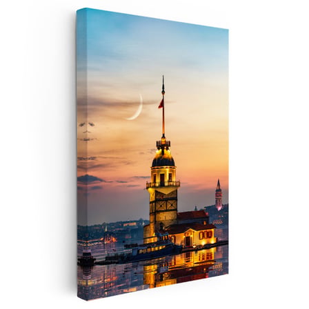 Dikey Kanvas Tablo Üsküdar Kız Kulesi Boğaz Manzarası Şehir Mimari Tablo Ev Ofis Duvar Dekoru