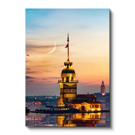 Dikey Kanvas Tablo Üsküdar Kız Kulesi Boğaz Manzarası Şehir Mimari Tablo Ev Ofis Duvar Dekoru