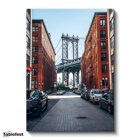 Dikey Kanvas Tablo New York Köprüsü ve Tuğla Binalar Şehir Mimari Tablo Ev Ofis Duvar Dekoru