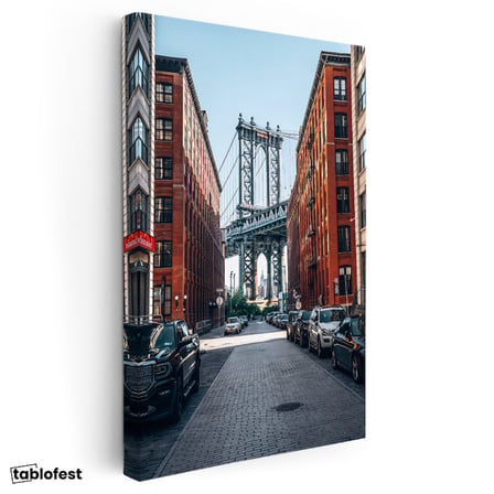 Dikey Kanvas Tablo New York Köprüsü ve Tuğla Binalar Şehir Mimari Tablo Ev Ofis Duvar Dekoru