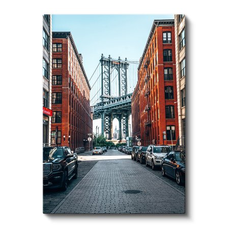 Dikey Kanvas Tablo New York Köprüsü ve Tuğla Binalar Şehir Mimari Tablo Ev Ofis Duvar Dekoru