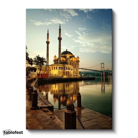 Dikey Kanvas Tablo İstanbul Ortaköy Camii ve Köprü Şehir Mimari Tablo Ev Ofis Duvar Dekoru