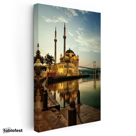 Dikey Kanvas Tablo İstanbul Ortaköy Camii ve Köprü Şehir Mimari Tablo Ev Ofis Duvar Dekoru