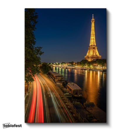 Dikey Kanvas Tablo Paris Eyfel Kulesi Nehir Kenarı Şehir Mimari Tablo Ev Ofis Duvar Dekoru