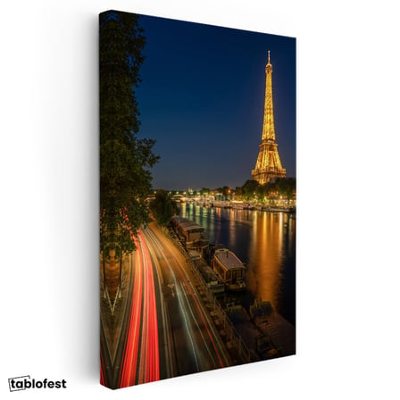 Dikey Kanvas Tablo Paris Eyfel Kulesi Nehir Kenarı Şehir Mimari Tablo Ev Ofis Duvar Dekoru