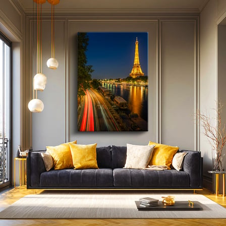 Dikey Kanvas Tablo Paris Eyfel Kulesi Nehir Kenarı Şehir Mimari Tablo Ev Ofis Duvar Dekoru