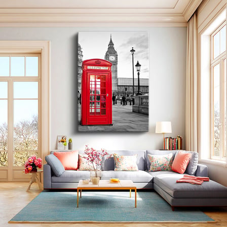 Dikey Kanvas Tablo Londra Telefon Kulübesi ve Big Ben Şehir Mimari Tablo Ev Ofis Duvar Dekoru