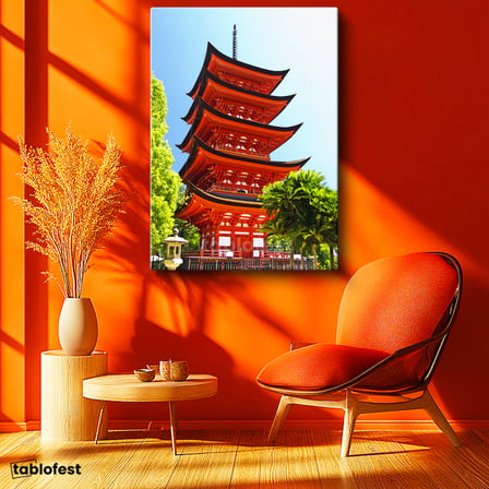 Dikey Kanvas Tablo Kırmızı Japon Tapınağı Pagoda Şehir Mimari Tablo Ev Ofis Duvar Dekoru
