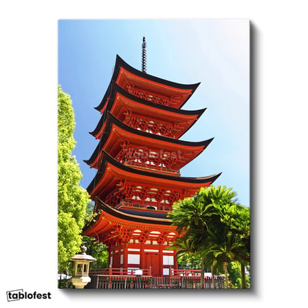 Dikey Kanvas Tablo Kırmızı Japon Tapınağı Pagoda Şehir Mimari Tablo Ev Ofis Duvar Dekoru