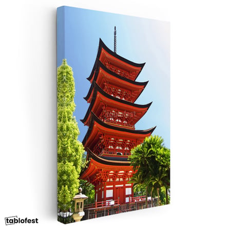 Dikey Kanvas Tablo Kırmızı Japon Tapınağı Pagoda Şehir Mimari Tablo Ev Ofis Duvar Dekoru