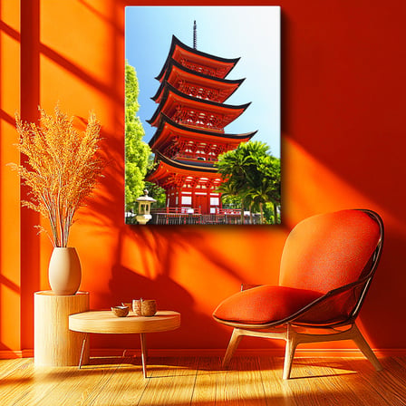 Dikey Kanvas Tablo Kırmızı Japon Tapınağı Pagoda Şehir Mimari Tablo Ev Ofis Duvar Dekoru