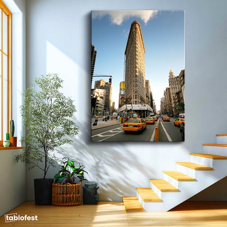 Dikey Kanvas Tablo New York Flatiron Binası Şehir Mimari Tablo Ev Ofis Duvar Dekoru