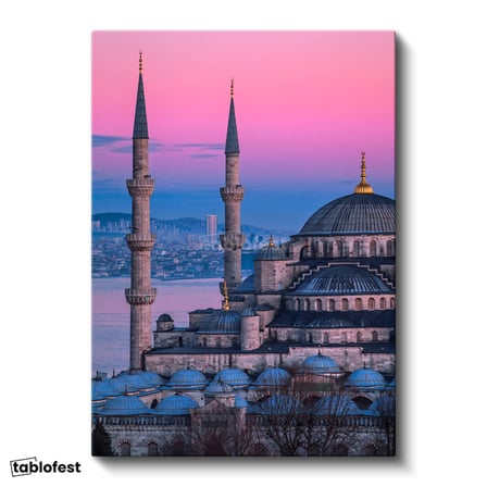 Dikey Kanvas Tablo Sultanahmet Camii Gün Doğumu Renkleri Şehir Mimari Tablo Ev Ofis Duvar Dekoru