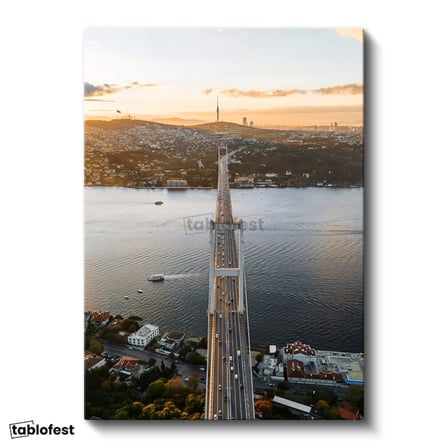Dikey Kanvas Tablo İstanbul Boğaz Köprüsü ve Trafik Akışı Şehir Mimari Tablo Ev Ofis Duvar Dekoru