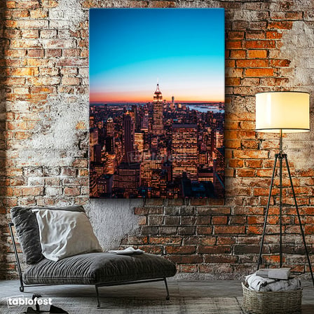Dikey Kanvas Tablo New York Empire State Gece Manzarası Şehir Mimari Tablo Ev Ofis Duvar Dekoru