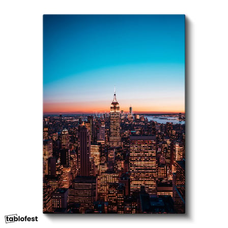 Dikey Kanvas Tablo New York Empire State Gece Manzarası Şehir Mimari Tablo Ev Ofis Duvar Dekoru