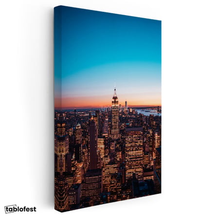 Dikey Kanvas Tablo New York Empire State Gece Manzarası Şehir Mimari Tablo Ev Ofis Duvar Dekoru