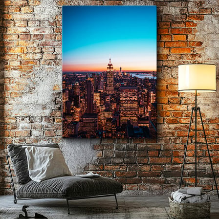 Dikey Kanvas Tablo New York Empire State Gece Manzarası Şehir Mimari Tablo Ev Ofis Duvar Dekoru