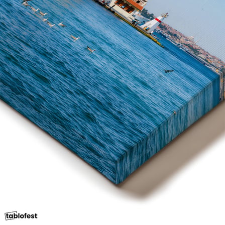 Dikey Kanvas Tablo Kız Kulesi ve Mavi Deniz Manzarası Şehir Mimari Tablo Ev Ofis Duvar Dekoru