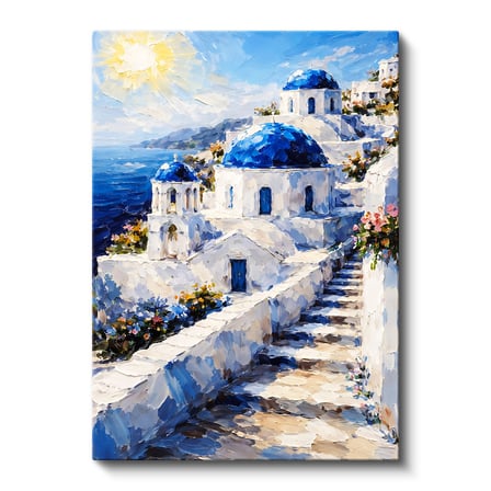 Dikey Kanvas Tablo Santorini Adası Ve Merdivenli Evler Şehir Ve Mimari Tablo Ev Ofis Duvar Dekoru