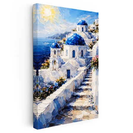 Dikey Kanvas Tablo Santorini Adası Ve Merdivenli Evler Şehir Ve Mimari Tablo Ev Ofis Duvar Dekoru