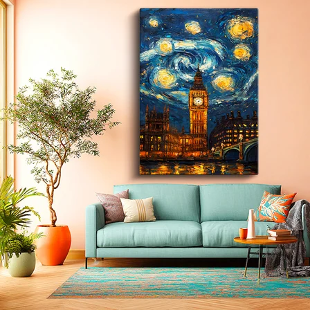 Dikey Kanvas Tablo Londra Big Ben Fantastik Gökyüzü Şehir Ve Mimari Tablo Ev Ofis Duvar Dekoru