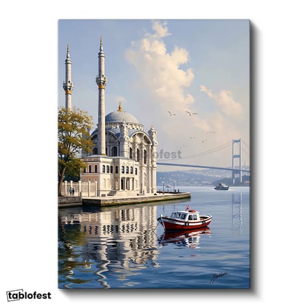 Dikey Kanvas Tablo Ortaköy Camii Ve Deniz Manzarası Şehir Ve Mimari Tablo Ev Ofis Duvar Dekoru