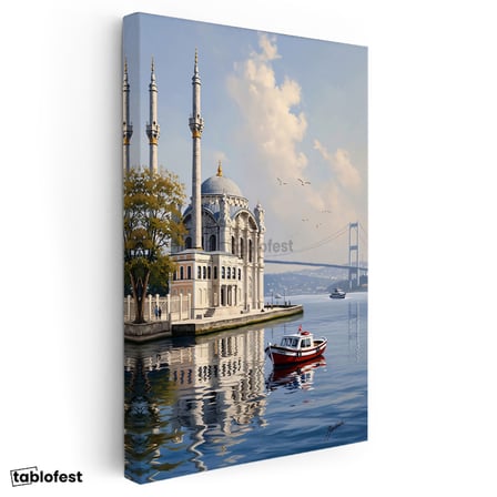 Dikey Kanvas Tablo Ortaköy Camii Ve Deniz Manzarası Şehir Ve Mimari Tablo Ev Ofis Duvar Dekoru