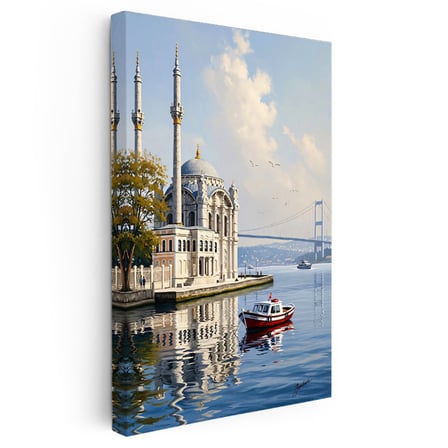 Dikey Kanvas Tablo Ortaköy Camii Ve Deniz Manzarası Şehir Ve Mimari Tablo Ev Ofis Duvar Dekoru