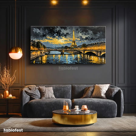 Yatay Panoramik Kanvas Tablo Eyfel Kulesi Paris Şehir Mimari Tablo Ev Ofis Duvar Dekoru