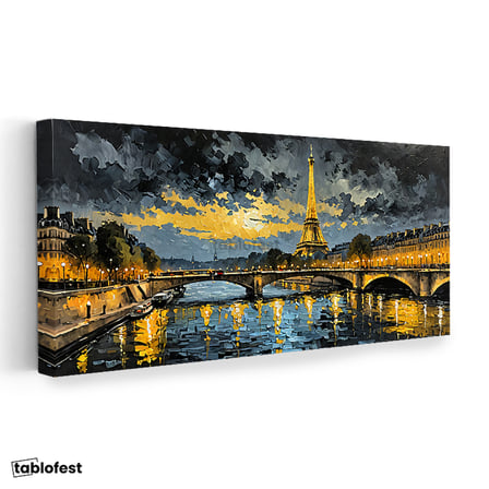 Yatay Panoramik Kanvas Tablo Eyfel Kulesi Paris Şehir Mimari Tablo Ev Ofis Duvar Dekoru