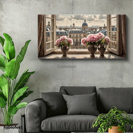 Yatay Panoramik Kanvas Tablo Paris Şehir Manzarası Şehir Mimari Tablo Ev Ofis Duvar Dekoru