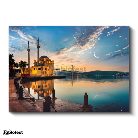 Yatay Kanvas Tablo Ortaköy Camii ve Köprü Şehir Mimari Tablo Ev Ofis Duvar Dekoru