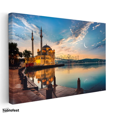 Yatay Kanvas Tablo Ortaköy Camii ve Köprü Şehir Mimari Tablo Ev Ofis Duvar Dekoru