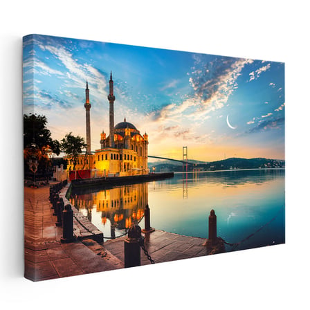 Yatay Kanvas Tablo Ortaköy Camii ve Köprü Şehir Mimari Tablo Ev Ofis Duvar Dekoru