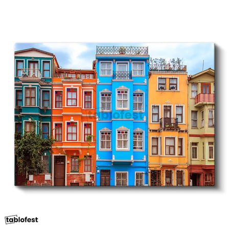 Yatay Kanvas Tablo İstanbul Balat Evleri Şehir Mimari Tablo Ev Ofis Duvar Dekoru