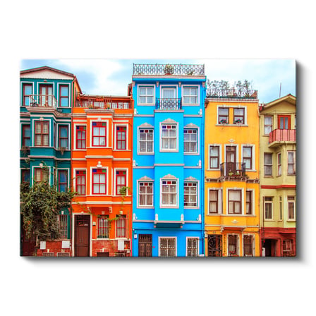 Yatay Kanvas Tablo İstanbul Balat Evleri Şehir Mimari Tablo Ev Ofis Duvar Dekoru