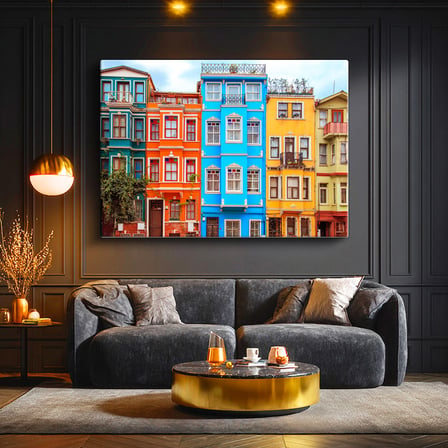 Yatay Kanvas Tablo İstanbul Balat Evleri Şehir Mimari Tablo Ev Ofis Duvar Dekoru