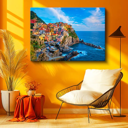 Yatay Kanvas Tablo İtalya Cinque Terre Sahil Kasabası Şehir Mimari Tablo Ev Ofis Duvar Dekoru